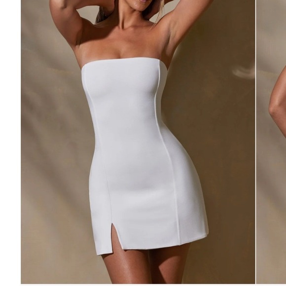 Oh Polly Dresses & Skirts - Oh Polly Brielle White Bandeau Mini Dress Strapless Side Split Modal US 4 NEW